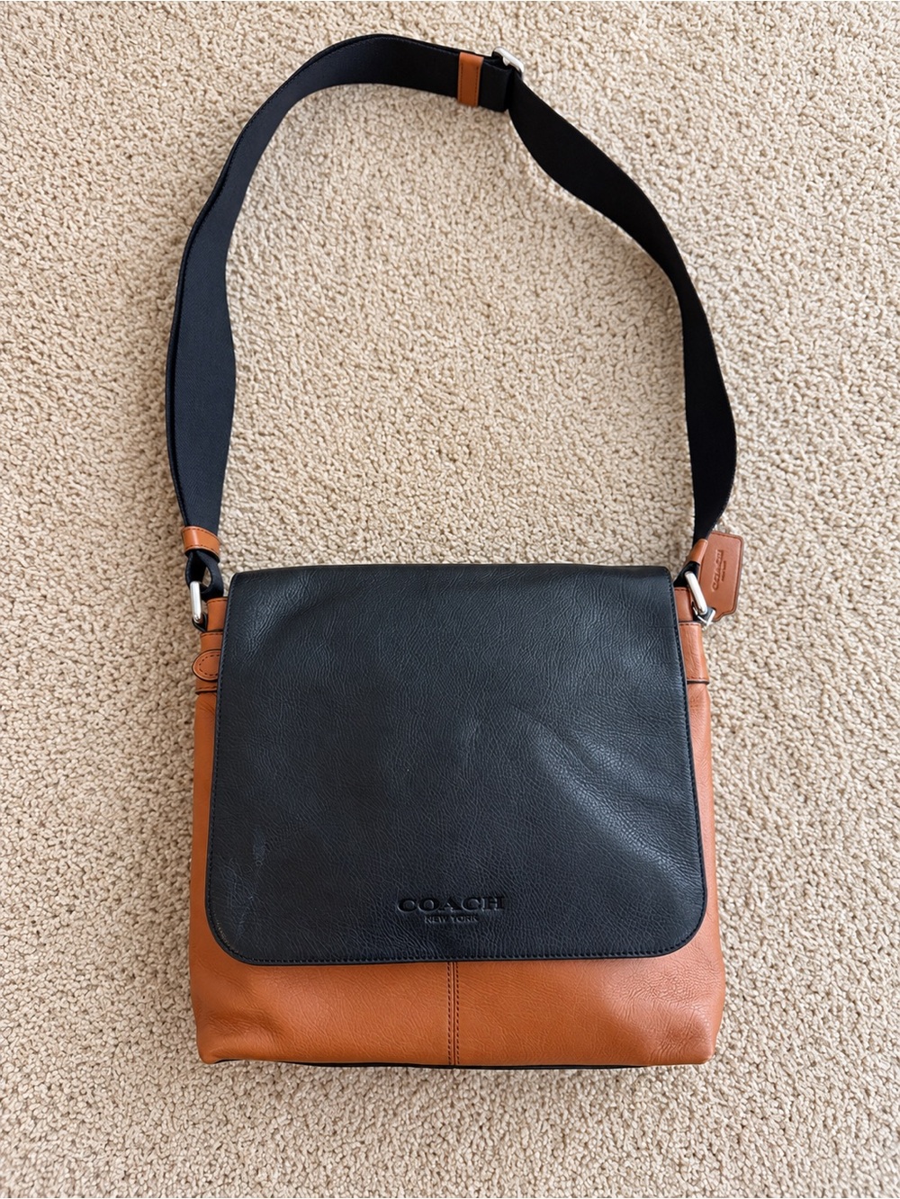 Coach Black & Cognac Leather Crossbody Messenger Bag